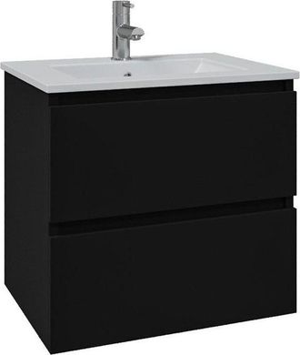 Adema Chaci Badkamermeubelset - 80x46x55cm - 1 keramische wasbak wit - 1 kraangat - 2 lades - mat zwart