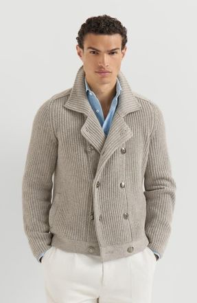 Brunello Cucinelli Cashmere half english rib mariner cardigan in Light Brown at Nordstrom, Size 46 It