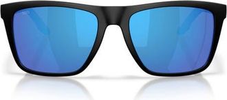 Costa Mainsail XL 59mm Mirrored Polarized Square Sunglasses in Matte Black /Blue Mirror 580G at Nordstrom