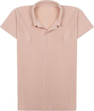 Homme Pliss&eacute; Issey Miyake Pleated Pink Polo Shirt with Relaxed Fit and Classic Collar