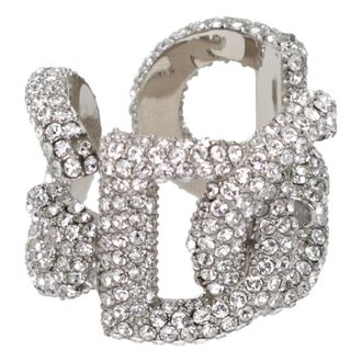 Dolce & Gabbana Accessoires, Dames, Grijs, L, Rhinestone Logo Ring