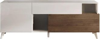 Calicosy Mueble tv 2 puertas 1 cajón y 2 nichos l180cm - Efecto Blanco y madera