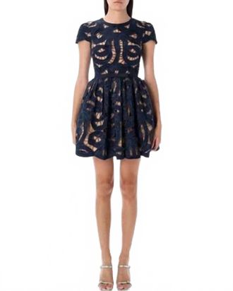 Self Portrait Bow Embroidered Mini Dress In Navy