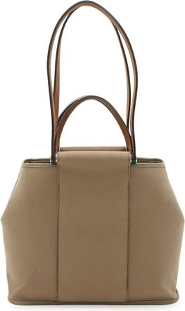 Herm&egrave;s Beige Toile Officier Leather Handbag Shoulder Bag Tote Bag (Pre-Owned)