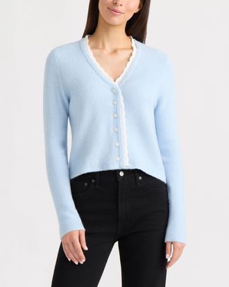 Ellen Tracy Womens Lace Trim Cardigan