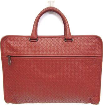 Bottega Veneta Soft Slim Briefcase Intrecciato Nappa Red Leather Briefcase Bag (Pre-Owned)