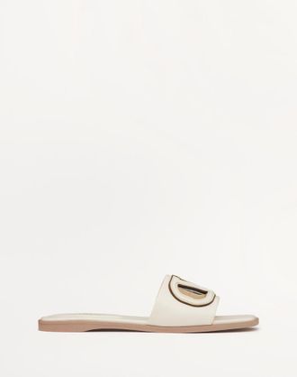 Valentino Garavani Sandalo Slide VLogo Cut-Out In Vitello Donna AVORIO 35.5