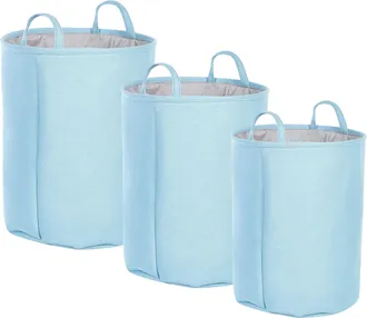 Beliani Conjunto De 3 Cestas De Poli&eacute;ster Azul Gris Algod&oacute;n Cord&oacute;n Accesorio Archa
