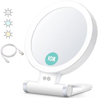 OEM Espejo De Escritorio Con Aumento 1x/10x, Led Recargable Y Mango Ajustable Para Montaje Sobre Mesa - Espejo De Tocador Profesional