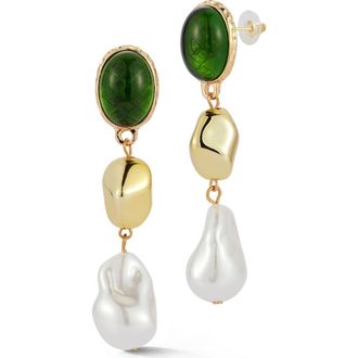 Sphera Milano Pebble Faux Pearl Drop Earrings in Gold/green at Nordstrom Rack