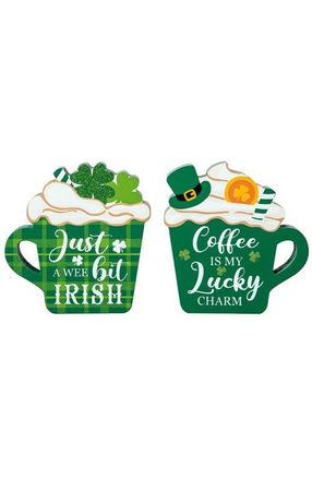 Glitzhome Set of 2 Wooden St. Patricks Coffee Cup Table Decor in Green at Nordstrom, Size Small