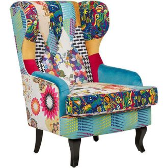 Beliani Poltrona imbottita in tessuto multicolore base blu Molde