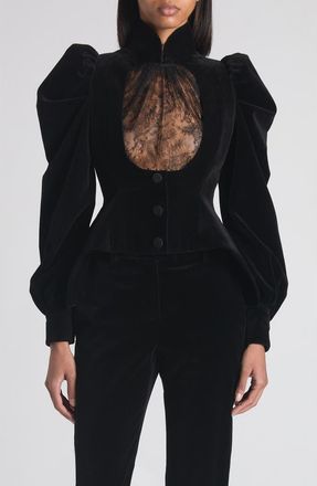 Alexander McQueen Lace Detail Velveteen Peplum Jacket in Black at Nordstrom, Size 4 Us