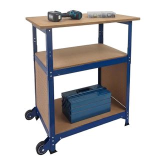 Relaxdays Relaxdays Banco De Trabajo Con Ruedas, Altura Ajustable, Panel Perforado, Acero Y Mdf, 69,5x72.5x50 Cm, Azul