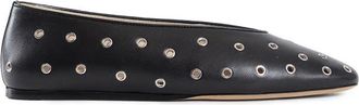 Le Monde Beryl Leren Slipper met Studs en Oogjes - Dames - Ballerinas - Zwart - 39 EU - Leer - Schoenen