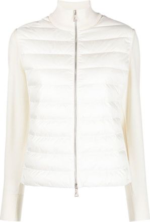 Moncler quilted knit-panel zip-up jacket - women - Polyamide/Virgin Wool/Polyamide/Feather Down - L - White