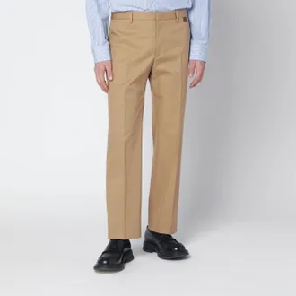 Gucci Pantaloni beige in cotone con dettaglio Web