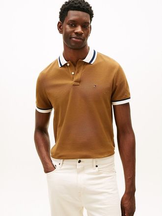 Tommy Hilfiger Mens Regular Fit Contrast Collar & Cuff Polo - Brown - XXL