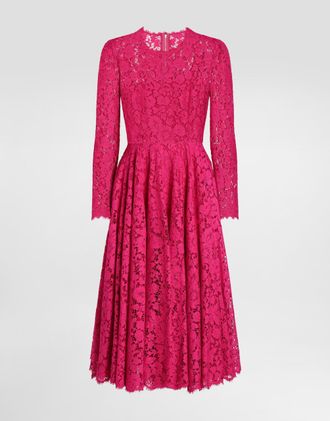 Dolce & Gabbana Calf-length Circle-skirt Dress In Cordonetto Lace - Woman Dresses Pink 36
