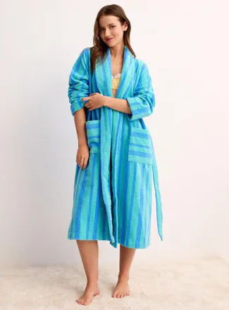 Miiyu Womens Colourful stripes long terry bathrobe