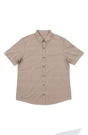 Burnside Stripe Linen & Cotton Blend Short Sleeve Button-Up Shirt in Safari at Nordstrom Rack, Size Xx-Large
