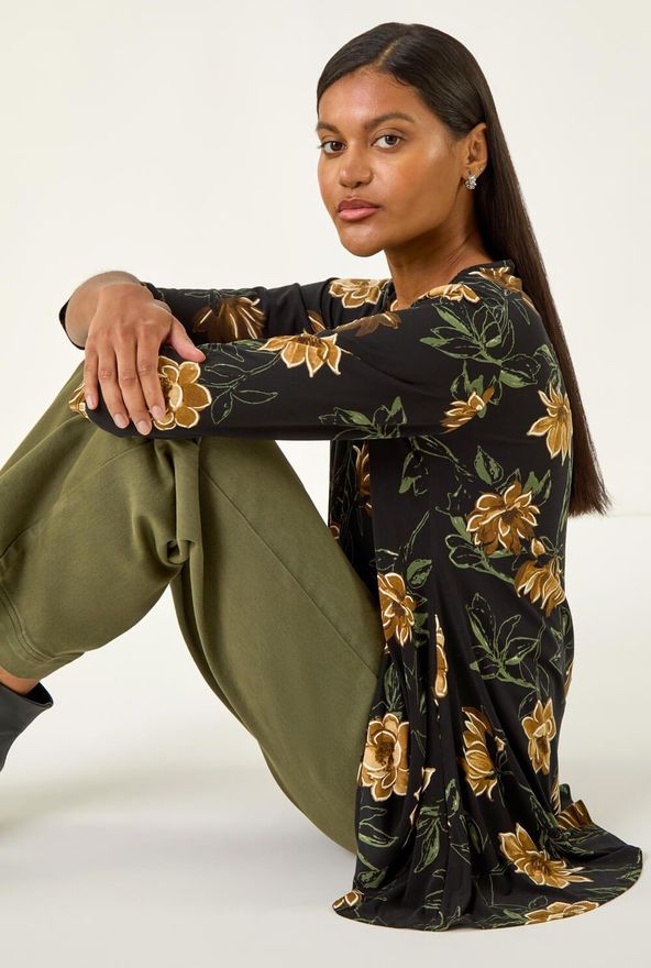 Floral Print Stretch Tunic Top