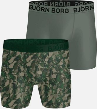 Bj&ouml;rn Borg Mens Bjorn Borg 2-Pack Sports Microfibre Boxer Briefs, Khaki/Camo - Tan - Size: 37/36/32