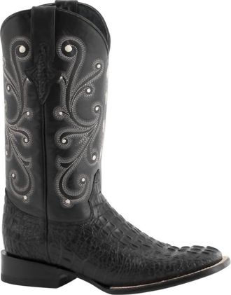 Ferrini Mens Caiman Crocodile-Print Western Boots In Black