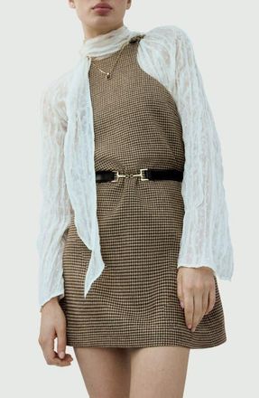 Mango Gina Knot Detail Houndstooth Microcheck Dress in Medium Brown at Nordstrom, Size 10