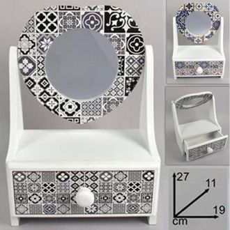 Trade Shop Trade Shop - Porta Oggetti Cassettiera Con Specchio A Cuore In Legno Country Chic Arredamento