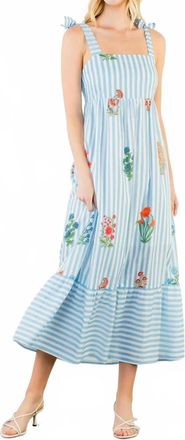 THML Clothing Spring Time Midi Dress In Blue Stripe