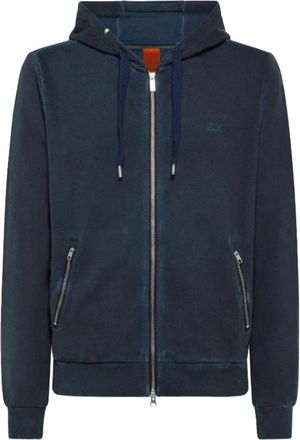 Sun 68 Hoodies & sweatvesten, Heren, Blauw, S, Katoen, Blauw Katoenen Hoodie met Speciale Verftechniek