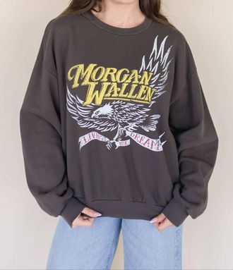 Daydreamer Morgan Wallen Classic Eagle Oversized Sweatshirt In Brown
