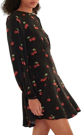 Next Cherry Print Long Sleeve Minidress in Black at Nordstrom, Size 12 Us