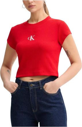 Calvin Klein Jeans Tops, Dames, Rood, XS, Katoen, Monogram Baby Tee