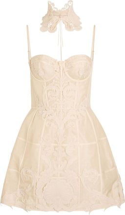 Zimmermann Rebellion Choker-effect Linen and Silk-blend Mini Dress - Cream - 1 (UK 10 / S)