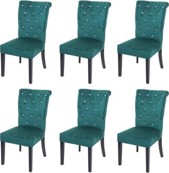 Hhg Hhg - Nunca Usado] Lote De 6 Sillas De Comedor 513, Silla Silla De Cocina, Remaches De Terciopelo, Verde Oscuro, Patas Negras