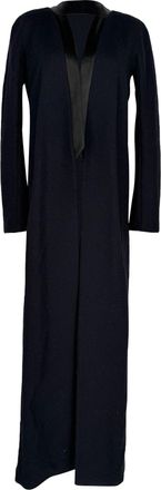 Galvan Open Long Coat in Navy Blue Wool