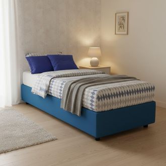 Dmora Dmora - Cama Individual Dacerb, Cama Contenedor Con Revestimiento De Tela, 100% Made In Italy, Apertura Frontal, Adecuado Para Colch&oacute;n Cm 80x190, Azul