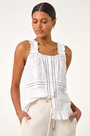 Roman Embroidered Trim Button Detail Cami