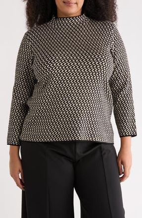 Max Studio Check Mock Neck Sweater in Black/Bone Hook at Nordstrom Rack, Size 1X
