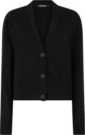 Roberto Cavalli Geborduurde Cardigan van Wolmix met Knopen - Dames - Vesten - Zwart - M - Wol - Truien & Vesten