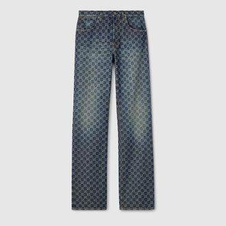 Gucci GG Cotton Denim Jacquard Pants, Size 28, Blue, Ready-to-wear