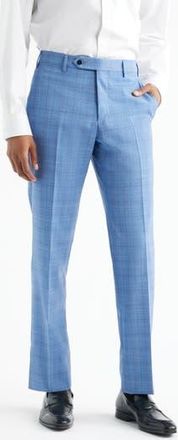 Zanella Parker Flat Front Plaid Wool Dress Pants in Blue at Nordstrom Rack, Size 35