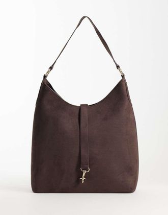 Abercrombie & Fitch Borsa a spalla in camoscio sintetico marrone con dettagli in metallo