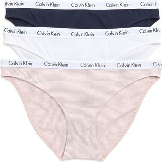 Calvin Klein Carousel 3-Pack Bikini Panty Set in Shoreline/White/Stripe Cedar at Nordstrom Rack, Size Medium