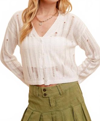 Hem & Thread Beautiful Bliss Long Sleeve Knit Cardigan In Ecru