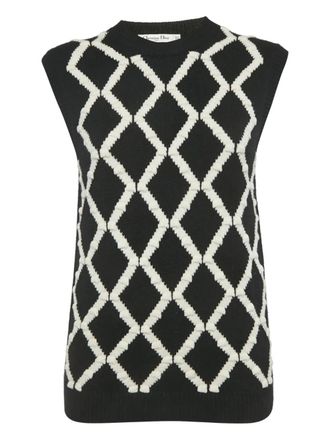 Dior diamond-pattern knitted vest - women - Cashmere - M - Black