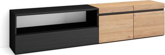 Skraut Home Skraut Home - Mueble Tv, Televisi&oacute;n, Muebles De Sal&oacute;n, Almacenaje, 200x45x35cm, Para Tv Hasta 80, Con Almacenamiento, Estilo Moderno, Roble Y Negro