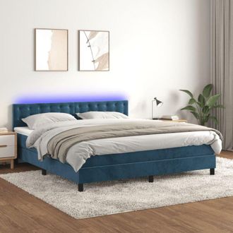 vidaXL Vidaxl - Cama Box Spring Colch&oacute;n Y Led Terciopelo Azul Oscuro 180x200 Cm